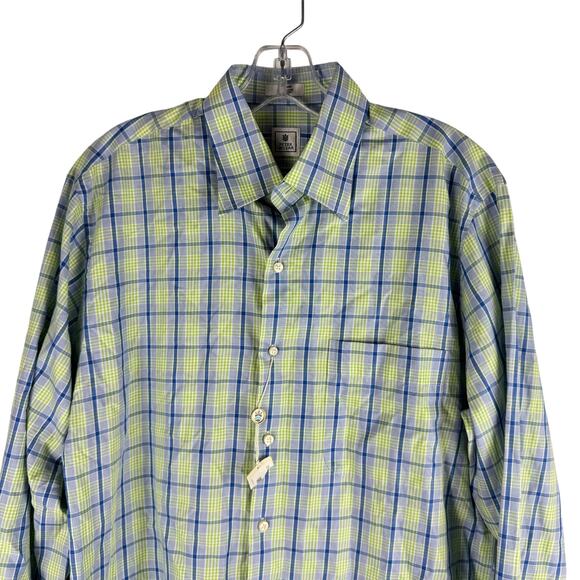 New Peter Millar Long Sleeve Button Up Shirt Check Pattern Green Size M - Picture 3 of 7